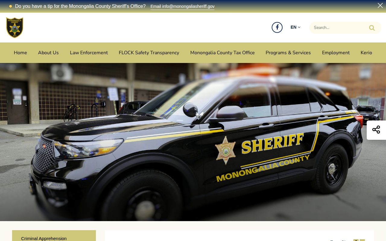 Monongalia County Sheriff's official anonymous tip-line page