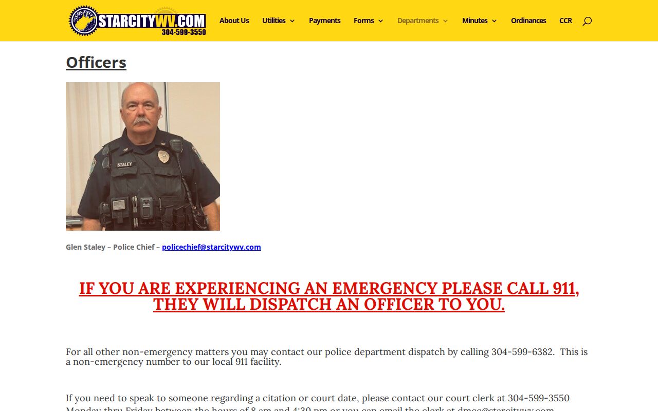 Star City Police agency contact for local arrest-record requests