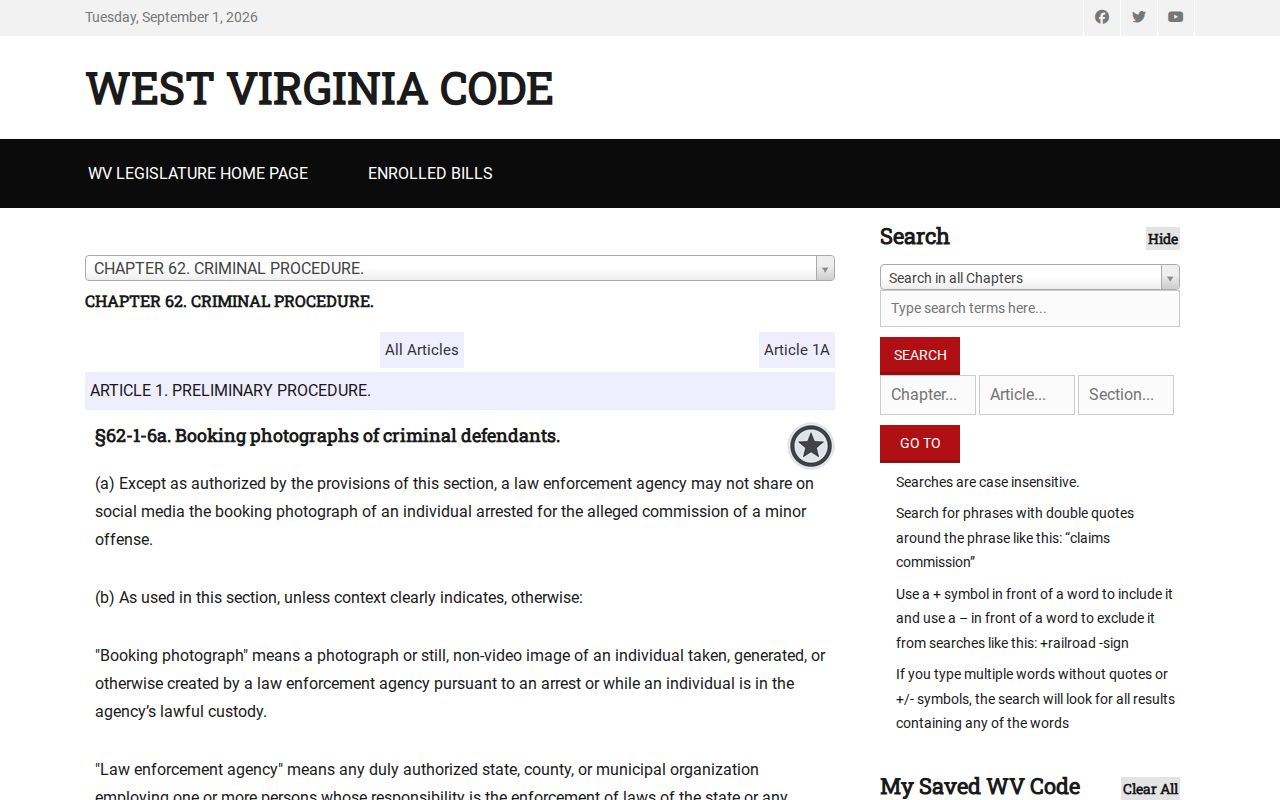Monongalia County booking-photo law record source